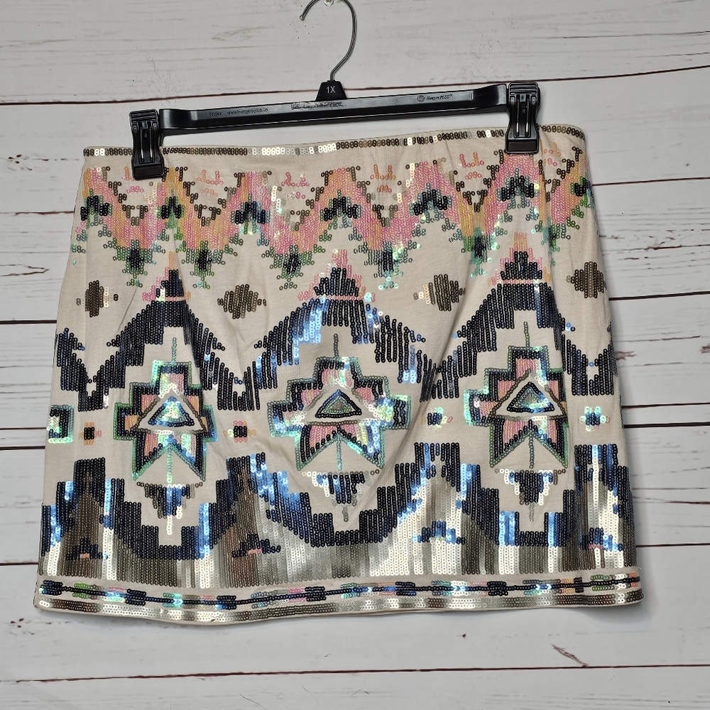 Express Sequin Embellished Aztec Design Mini Skirt - Picture 2 of 9